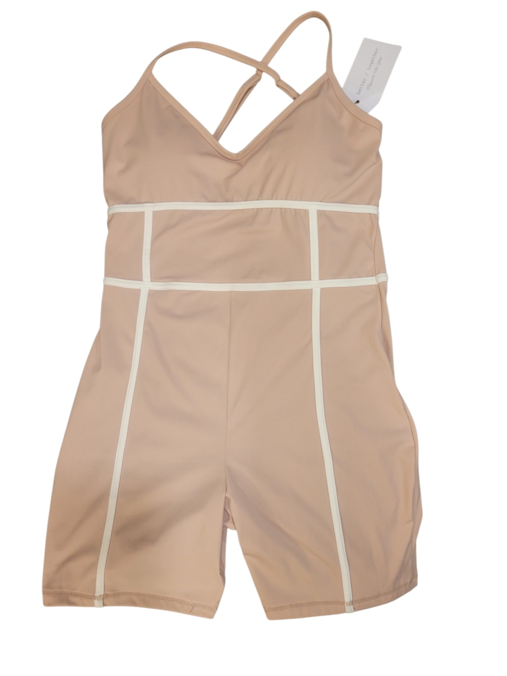 One-Piece Active Romper - Blush Pink/White.